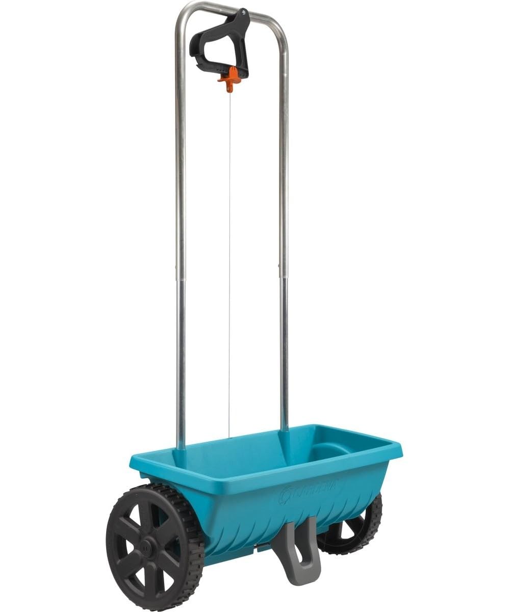 Gardena Streuwagen XL: Universalstreuer zum Ausbringen von Dünger und Samen, 1,5-6 m Streubreite, für ca. 800 m² Rasenfläche, 18 l Fassungsvermögen, mit Verschlussschieber (436-20)