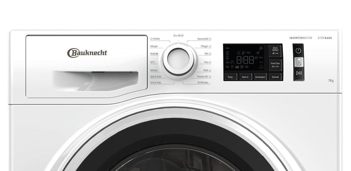 Bauknecht W Active 711 A Waschmaschine, 7 kg, 1400 U/min, Frontlader, Active Care Fleckentfernung, Flecken 40°, Dampfprogramme & Steam Hygiene, leiser Inverter-Motor, Stop&Add, Weiß