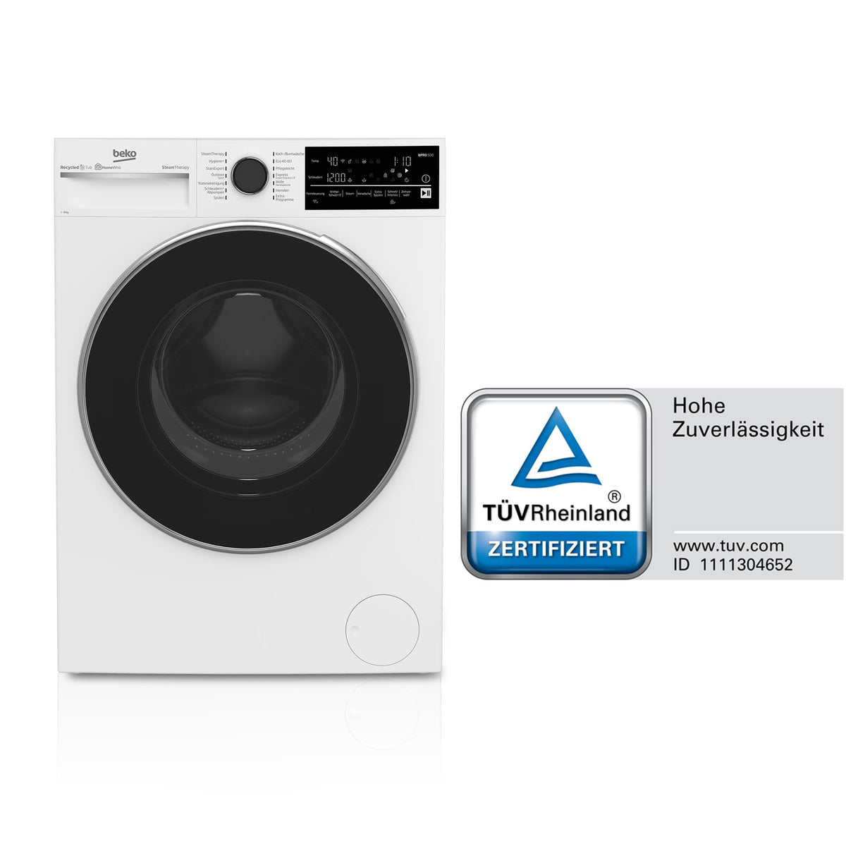Beko Waschmaschine 8kg, Stiftung Warentest GUT (1,9)*, 1400 U/min, SteamCure Dampffunktion, AquaWave Schontrommel, StainExpert Programm, B5WFT78410W, Weiß
