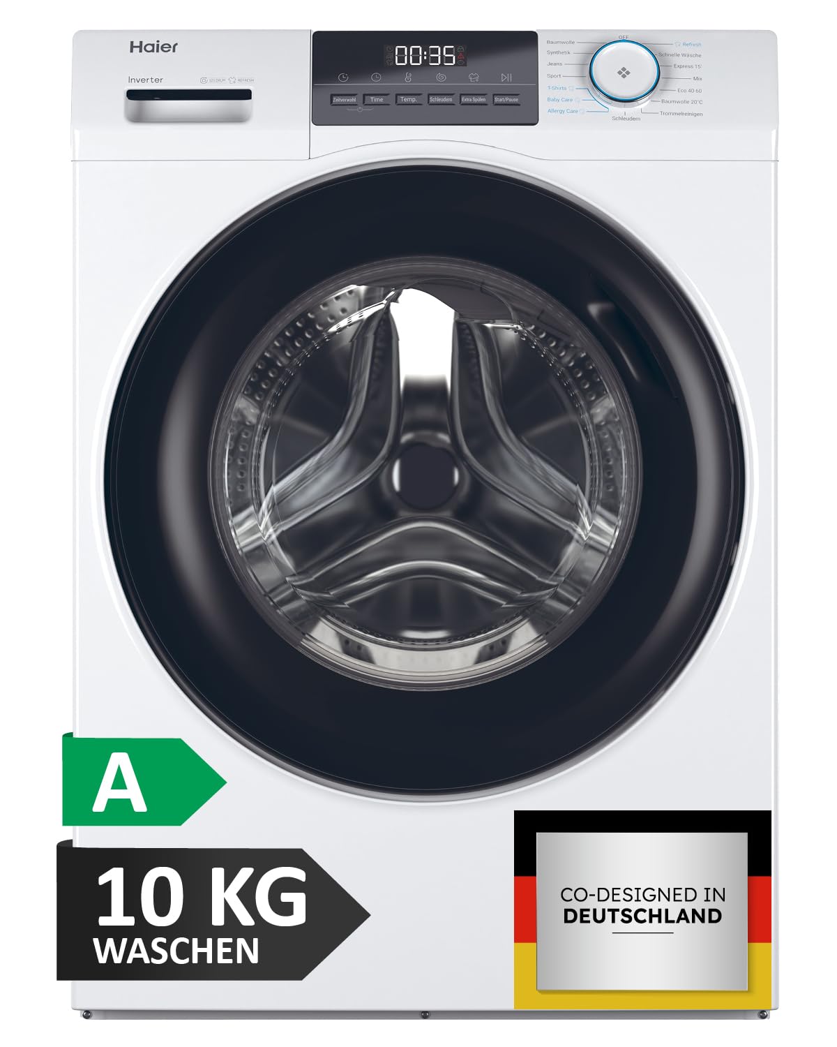 Haier Frontlader Waschmaschine 10kg I I-PRO SERIE 1 HW100-BP14929 I Washing Machine mit A-Effizienz, 1.400 U/Min. & sparsamem Inverter-Motor I Inkl. Refresh- sowie Expressprogramm und Mengenautomatik