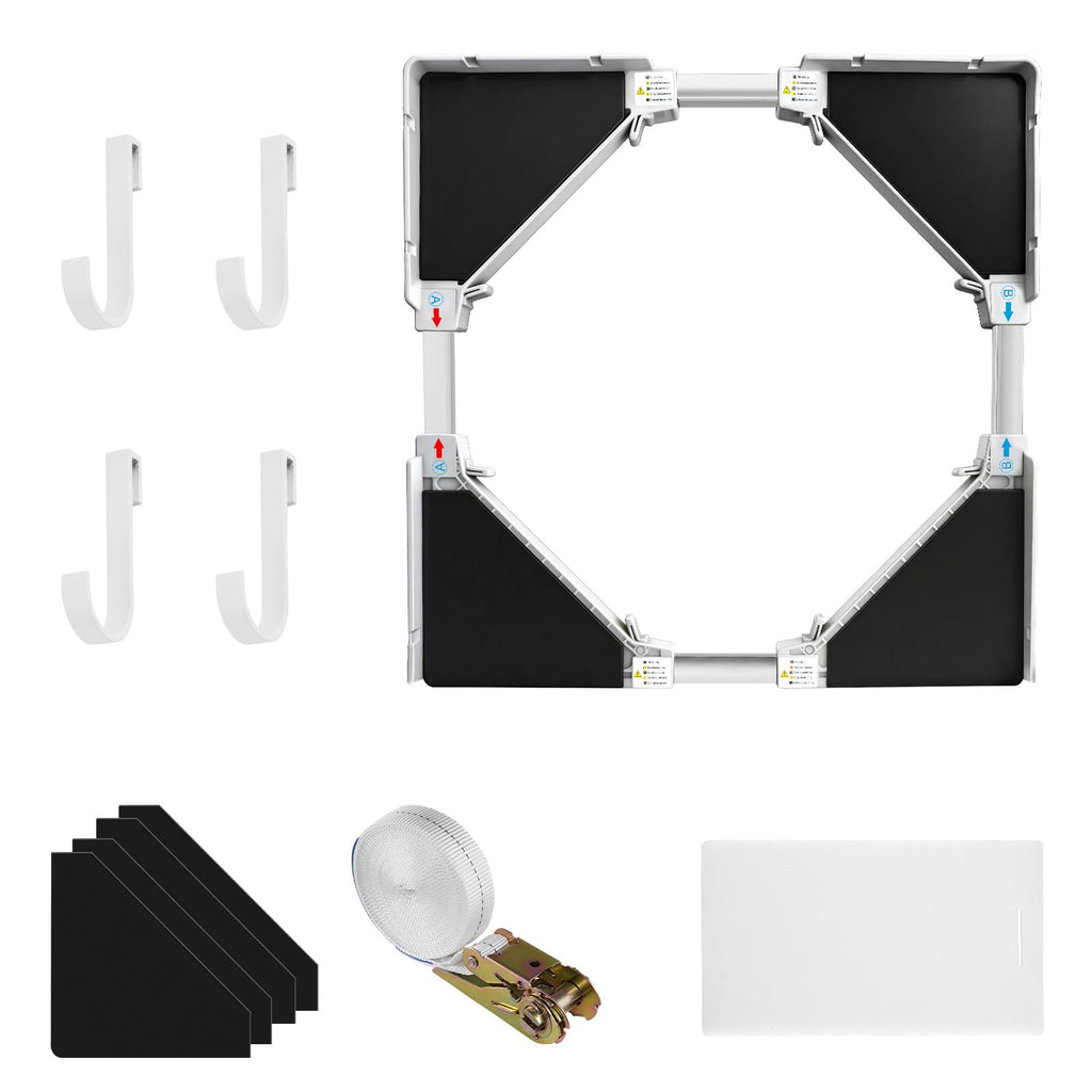 Waschmaschinen Untergestell, Zwischenbaurahmen Trockner Waschmaschinen, Universal Verbindungsrahmen Set für Waschmaschine und Trockner Stapelbausatz mit Ratschenseil, Einstellbare Breite von 45-70cm