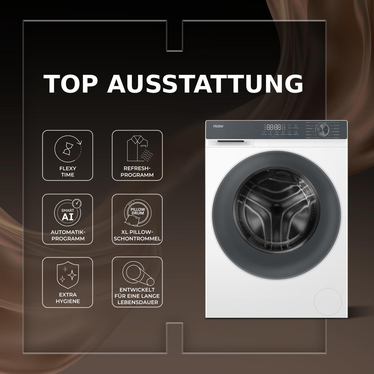 Haier Frontlader Waschmaschine 8kg I G3 Serie I A -20%, 1.400 U/Min., leiser Inverter-Motor, Automatik- und Expressprogramm, Aquastop-Schlauch, Hygiene-Technologien I HW80-BP1427637T