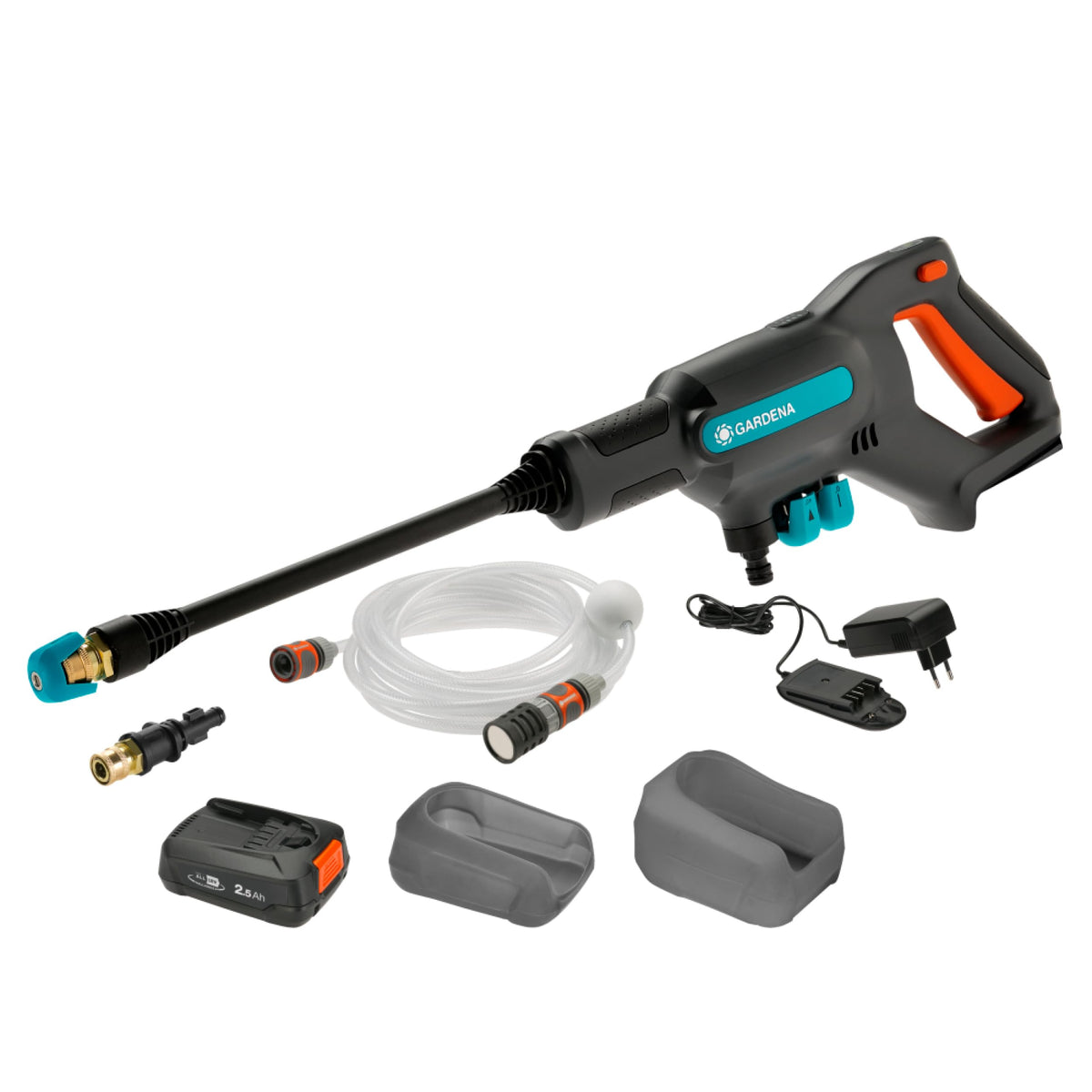 Gardena Akku-Druckreiniger AquaClean 24/18V P4A Premium Set: Zusätzliches Zubehör, Verstellbarer Wasserdruck, Düsenaufsätze, 3 Reinigungsmodi, Kabellos (14800-31)