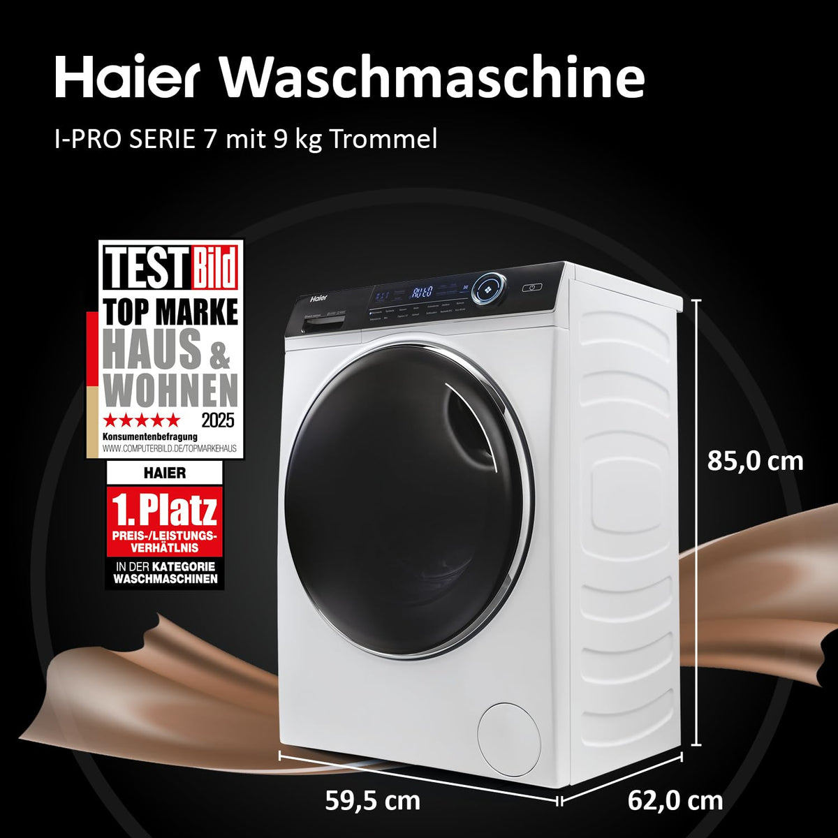 Haier I-PRO SERIE 7 HW90-B14979 I Frontlader Waschmaschine 9kg I Washing Machine mit A-Effizienz, 1.400 U/Min. & leisem Direktantrieb I Inkl. Dampffunktion, Selbstreinigungssystem & Refresh-Programm