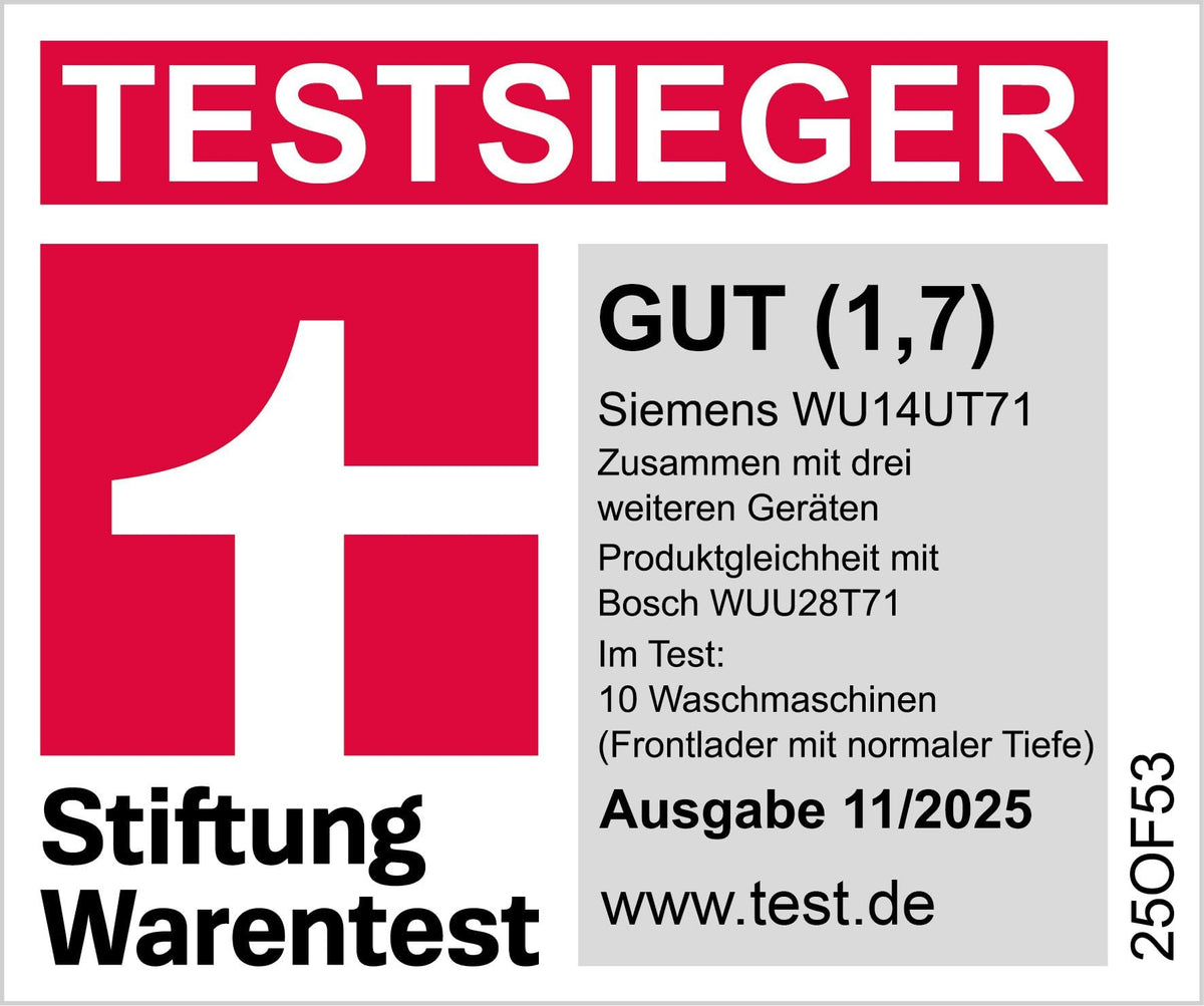 Siemens WU14UT71, Stiftung Warentest Testsieger*, iQ500, Unterbau-Waschmaschine 8 kg, 1400 UpM, Antiflecken-System, smartFinish für weniger Bügeln, Schneller Waschen mit speedPack L, Nachlegefunktion