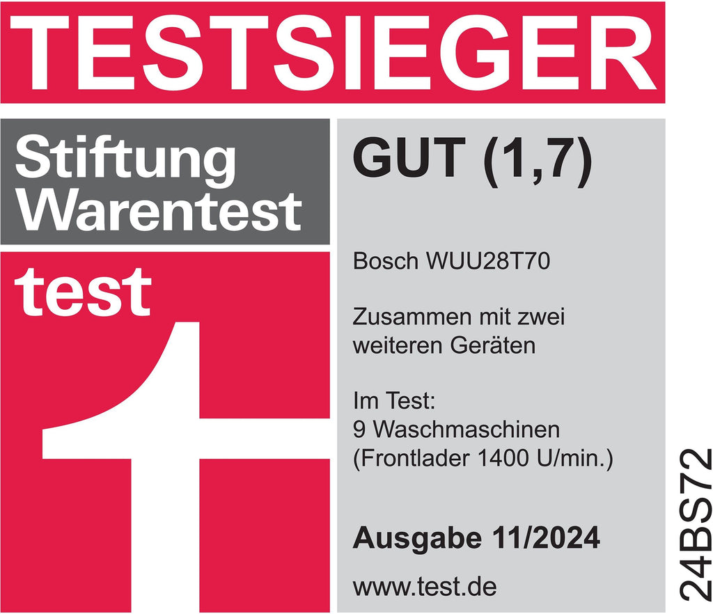 Bosch WUU28T70, Stiftung Warentest Testsieger*, Serie 6, Waschmaschine 8 kg, Unterbaufähig, SpeedPerfect - schneller waschen, Nachlegefunktion, Hygiene Plus, VarioTrommel, Leise dank EcoSilence Drive