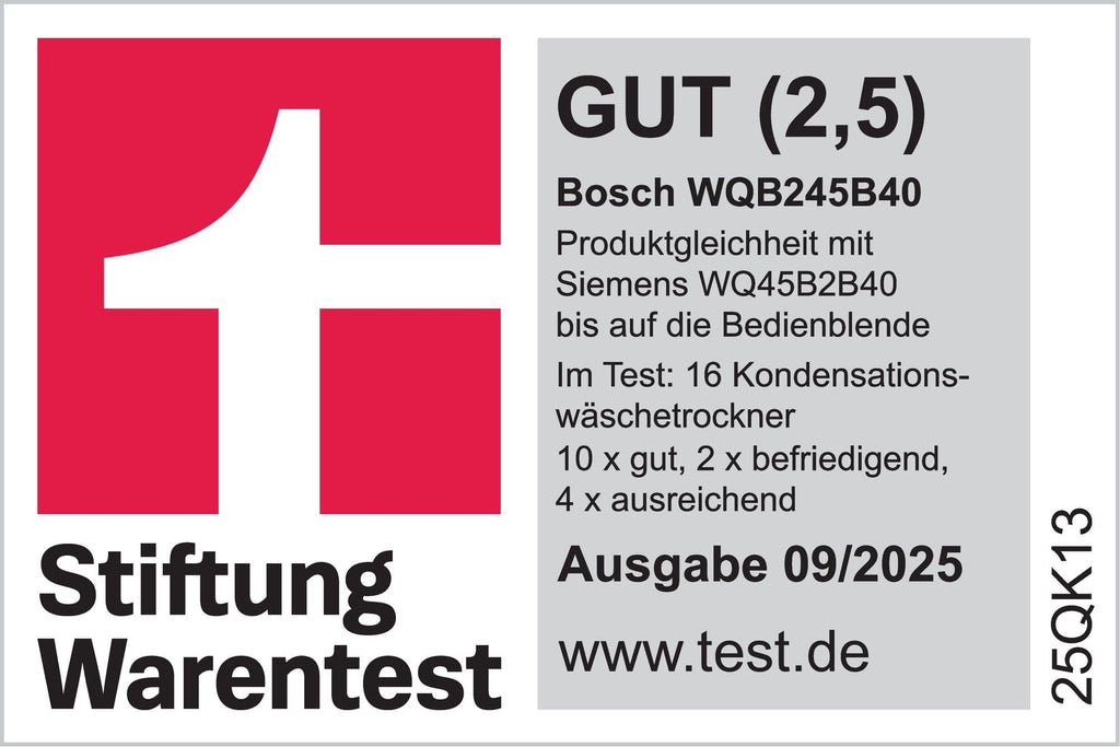 Bosch WQB245B40, Stiftung Warentest GUT (2,5)*, Serie 8 Smarter Wärmepumpentrockner 9 kg, AutoDry Sensorgesteuerte Trocknung, SmartDry Programmautomatik, LED-Display, Selbstreinigender Kondensator