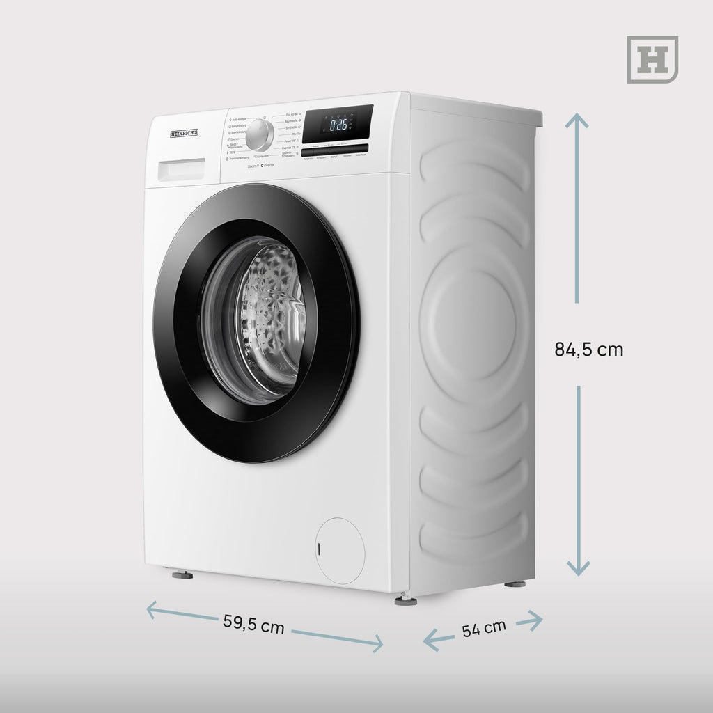 HEINRICHS Waschmaschine mit Dampffunktion, 9kg, 15 Programme, 1400 U/min., Aqua-Stop, LED-Display, inkl. Timer, mit Kindersicherung, langlebiger & effizienter Inverter Motor, Energieklasse A, weiß