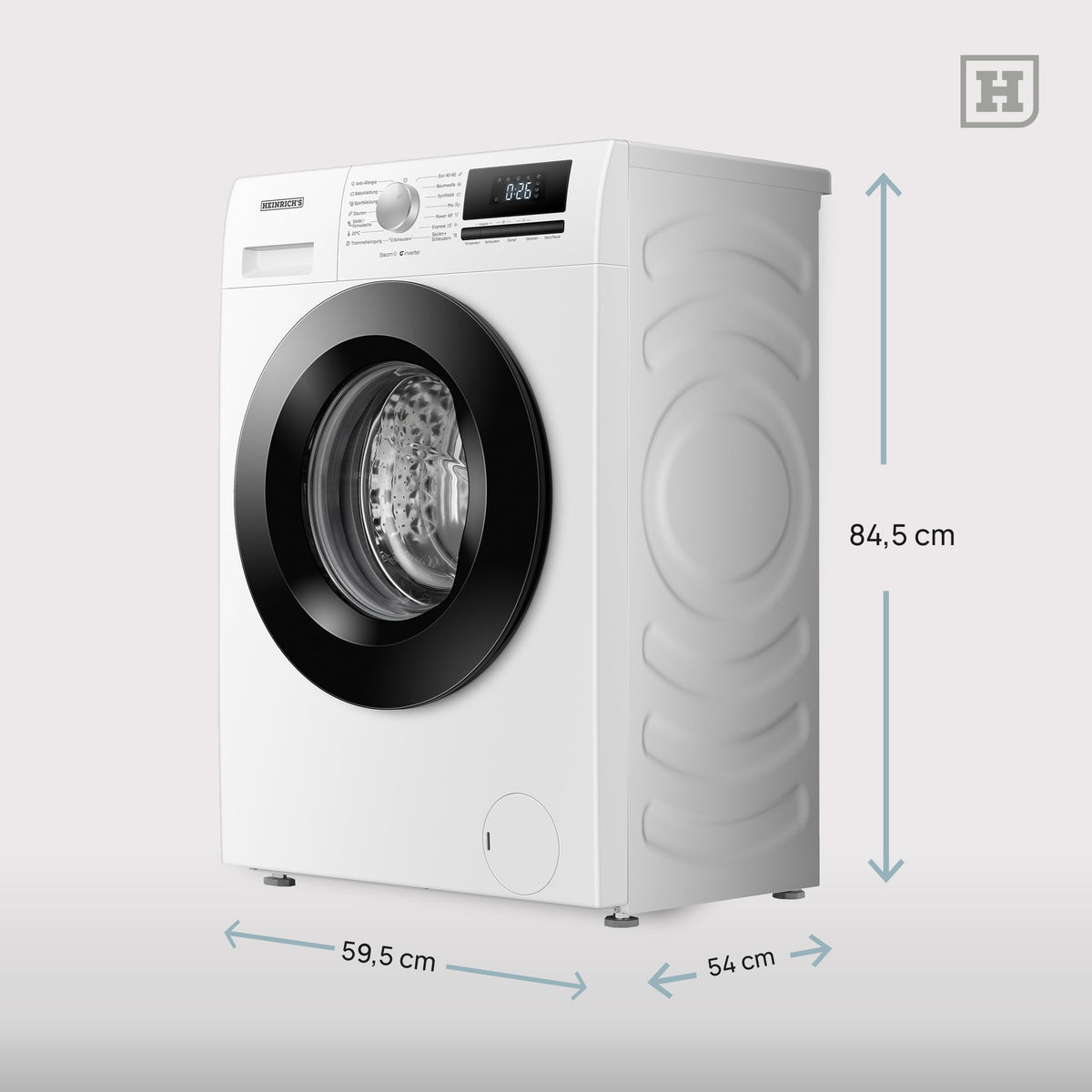 HEINRICHS Waschmaschine mit Dampffunktion, 9kg, 15 Programme, 1400 U/min., Aqua-Stop, LED-Display, inkl. Timer, mit Kindersicherung, langlebiger & effizienter Inverter Motor, Energieklasse A, weiß