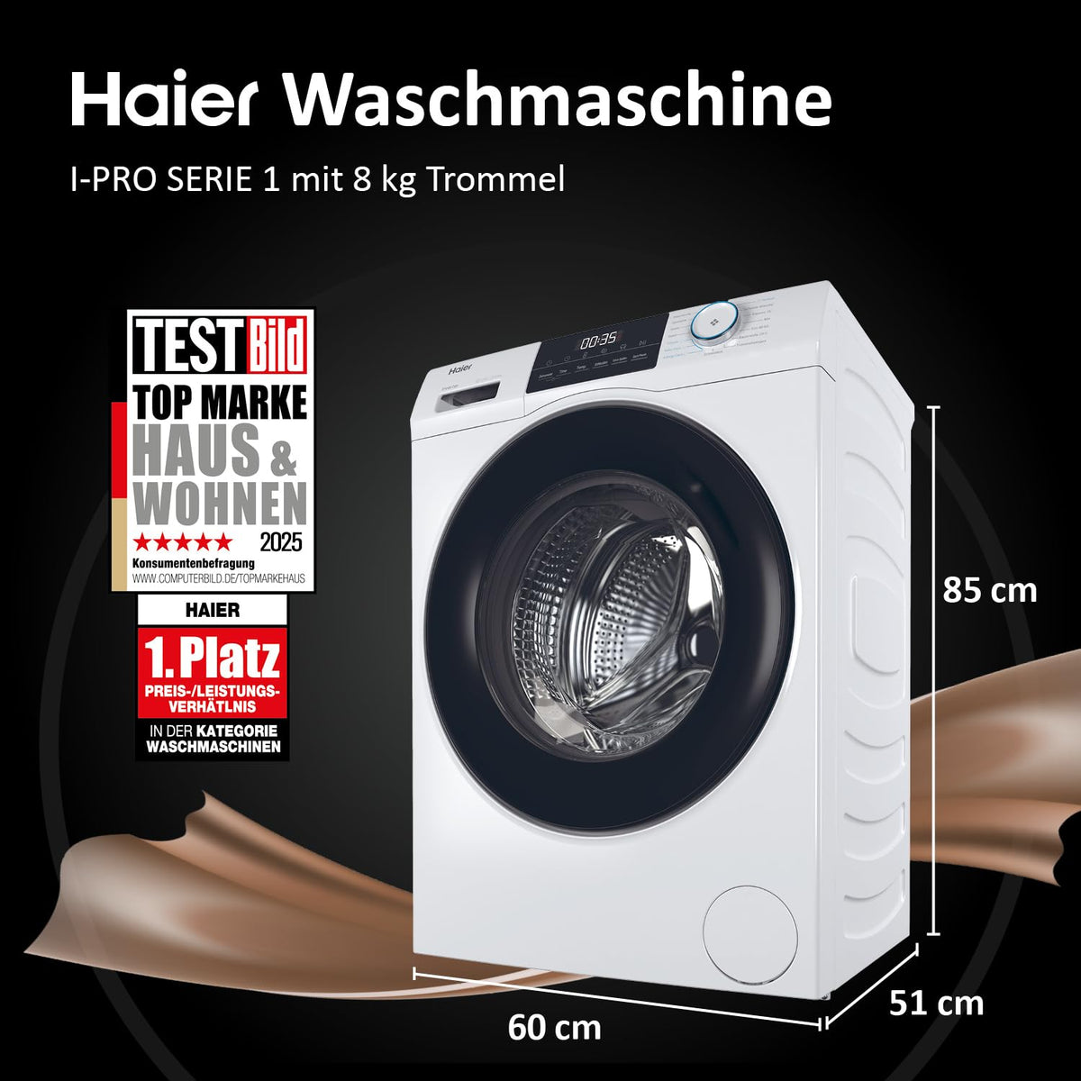 Haier Frontlader Waschmaschine 8kg I I-PRO SERIE 1 HW80-BP14929 I Washing Machine mit A-Effizienz, 1.400 U/Min. & sparsamem Inverter-Motor I Inkl. Refresh- sowie Expressprogramm und Mengenautomatik