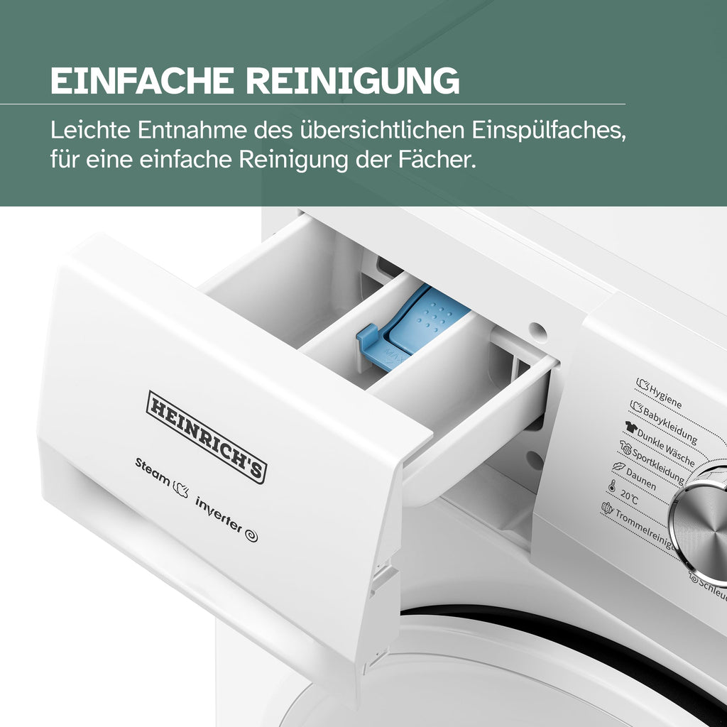 Heinrich´s Waschmaschine, 7kg, 15 Programme, 1400 U/min., Aqua-Stop, LED-Display, inkl. Timer, mit Kindersicherung, langlebiger Inverter Motor, Energieeffizienzklasse A, weiß