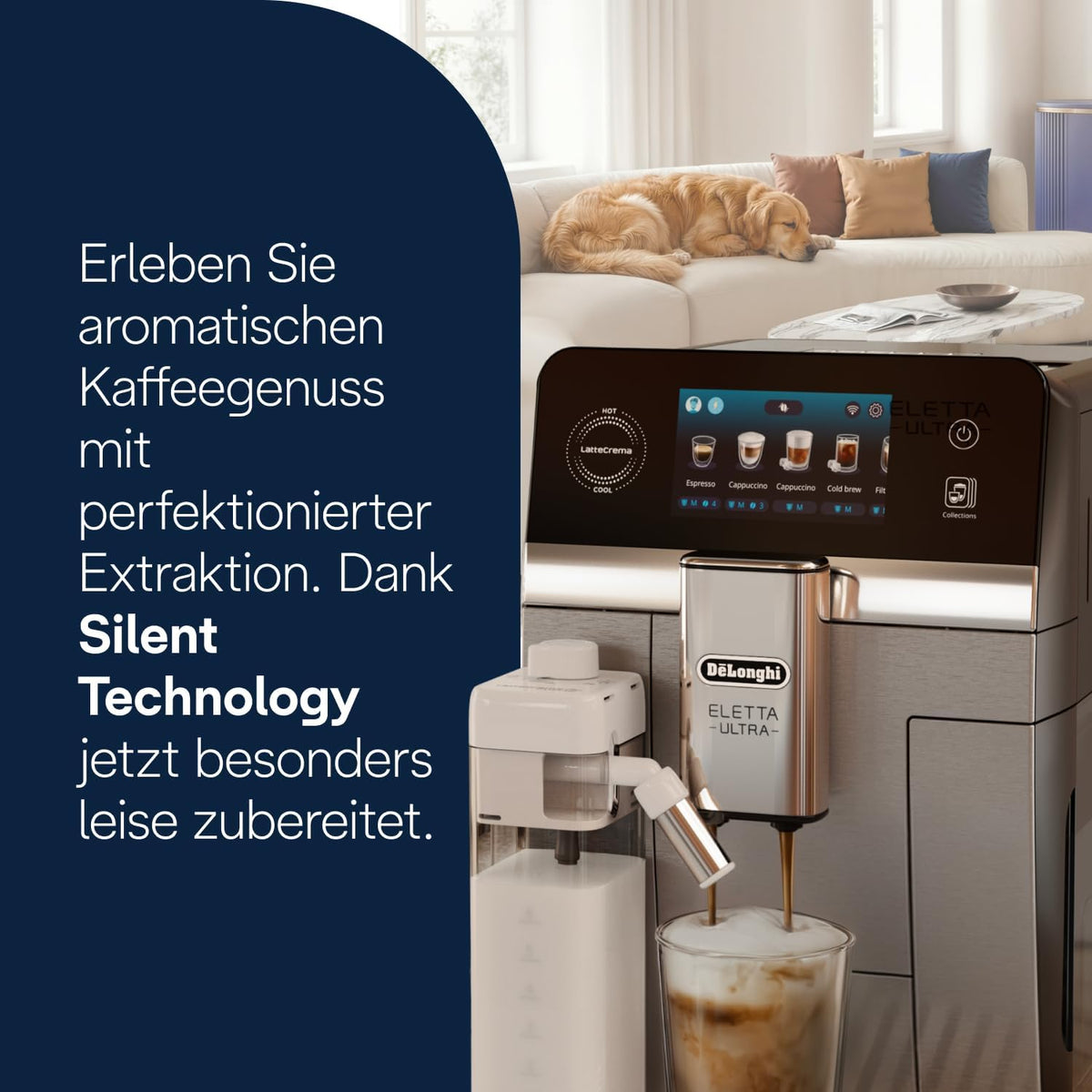 De'Longhi Eletta Ultra Silent Tech Fully Automatic Coffee Machine with 50+