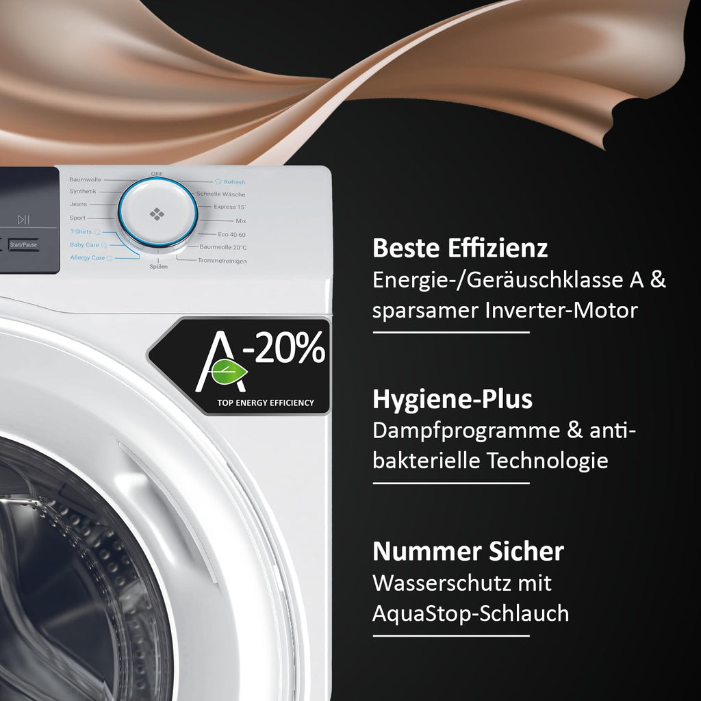 Haier Frontlader Waschmaschine 7kg I I-PRO SERIE 1 HW70-BP14929BU1 I Mit A-20% Effizienz, 1.400 U/Min. & sparsamem Inverter-Motor I Per App steuerbar I Mengenautomatik & Refresh-Programm