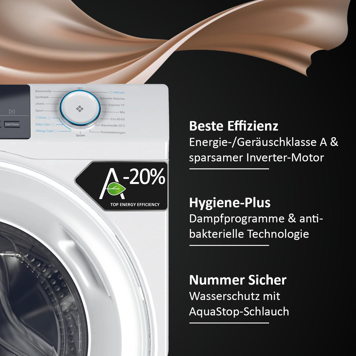 Haier Frontlader Waschmaschine 7kg I I-PRO SERIE 1 HW70-BP14929BU1 I Mit A-20% Effizienz, 1.400 U/Min. & sparsamem Inverter-Motor I Per App steuerbar I Mengenautomatik & Refresh-Programm
