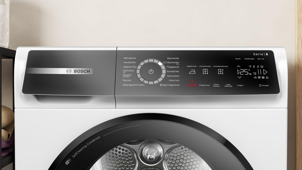 Bosch WQB245B40, Stiftung Warentest GUT (2,5)*, Serie 8 Smarter Wärmepumpentrockner 9 kg, AutoDry Sensorgesteuerte Trocknung, SmartDry Programmautomatik, LED-Display, Selbstreinigender Kondensator