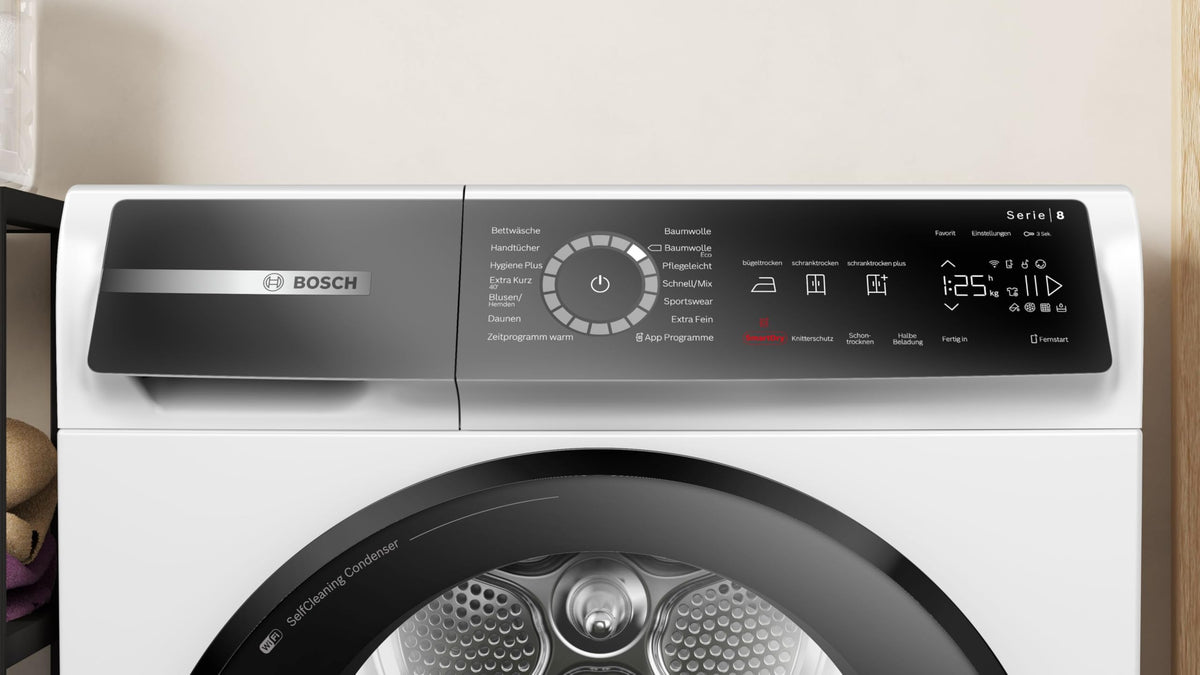 Bosch WQB245B40, Stiftung Warentest GUT (2,5)*, Serie 8 Smarter Wärmepumpentrockner 9 kg, AutoDry Sensorgesteuerte Trocknung, SmartDry Programmautomatik, LED-Display, Selbstreinigender Kondensator