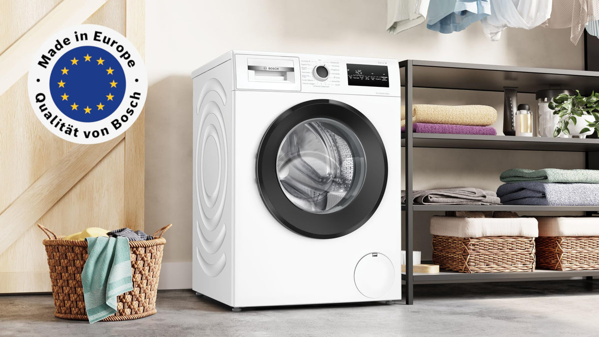 Bosch Waschmaschine 8 kg Serie 4, 1400 UpM, Leiser Betrieb, Iron Assist, Speed Perfect, Nachlegefunktion, Hygiene Plus Programm, AquaSecure Plus, Langlebig mit Ersatzteilverfügbarkeit, WAN282K4