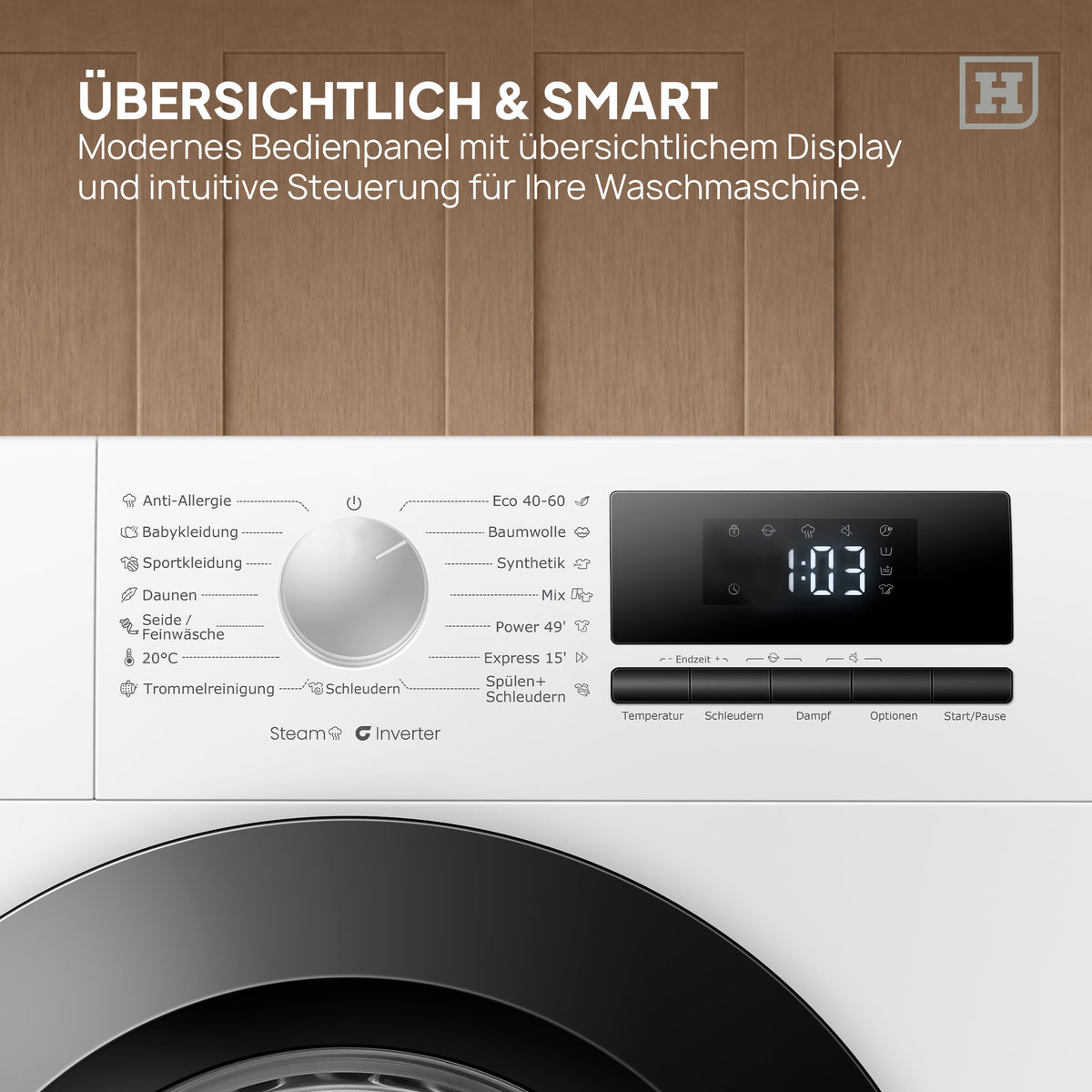 HEINRICHS Waschmaschine mit Dampffunktion, 9kg, 15 Programme, 1400 U/min., Aqua-Stop, LED-Display, inkl. Timer, mit Kindersicherung, langlebiger & effizienter Inverter Motor, Energieklasse A, weiß