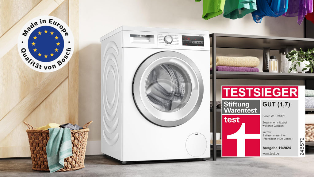 Bosch WUU28T70, Stiftung Warentest Testsieger*, Serie 6, Waschmaschine 8 kg, Unterbaufähig, SpeedPerfect - schneller waschen, Nachlegefunktion, Hygiene Plus, VarioTrommel, Leise dank EcoSilence Drive