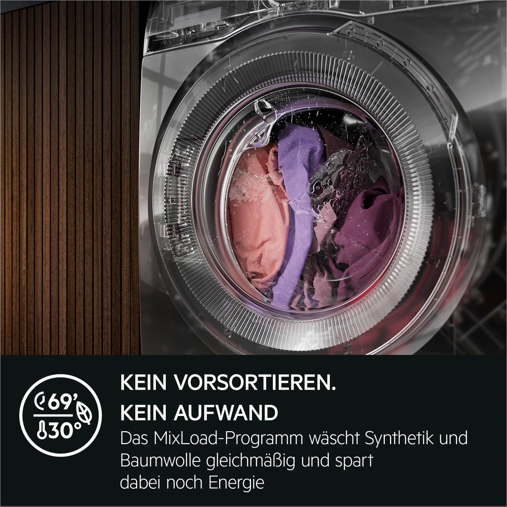 AEG Waschmaschine, Serie 6000 ProSense Mengenautomatik, 9 kg, Leise, Nachlegefunktion, Kindersicherung, Schontrommel, Vollwasserschutz, Leichtbügeln-Option, 1400 U/min, LR6A65490