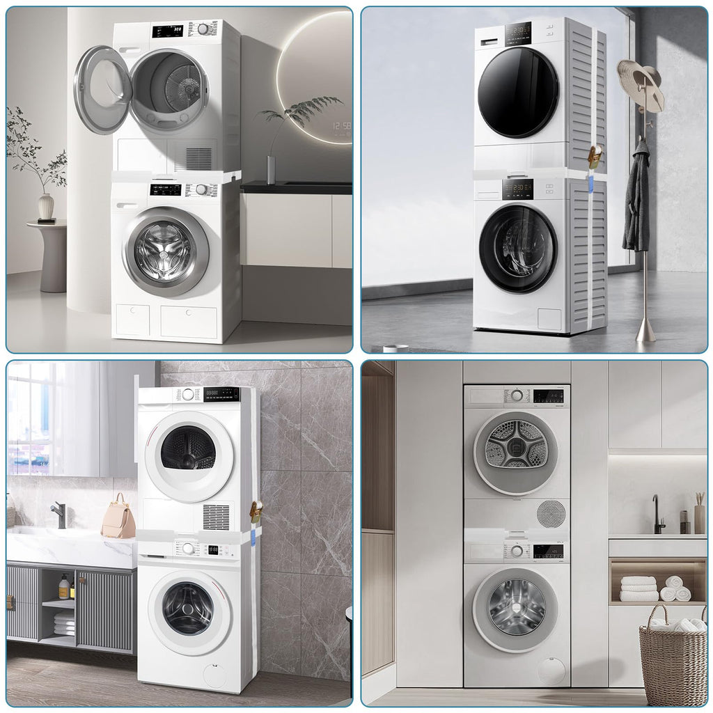Waschmaschinen Untergestell, Zwischenbaurahmen Trockner Waschmaschinen, Universal Verbindungsrahmen Set für Waschmaschine und Trockner Stapelbausatz mit Ratschenseil, Einstellbare Breite von 45-70cm