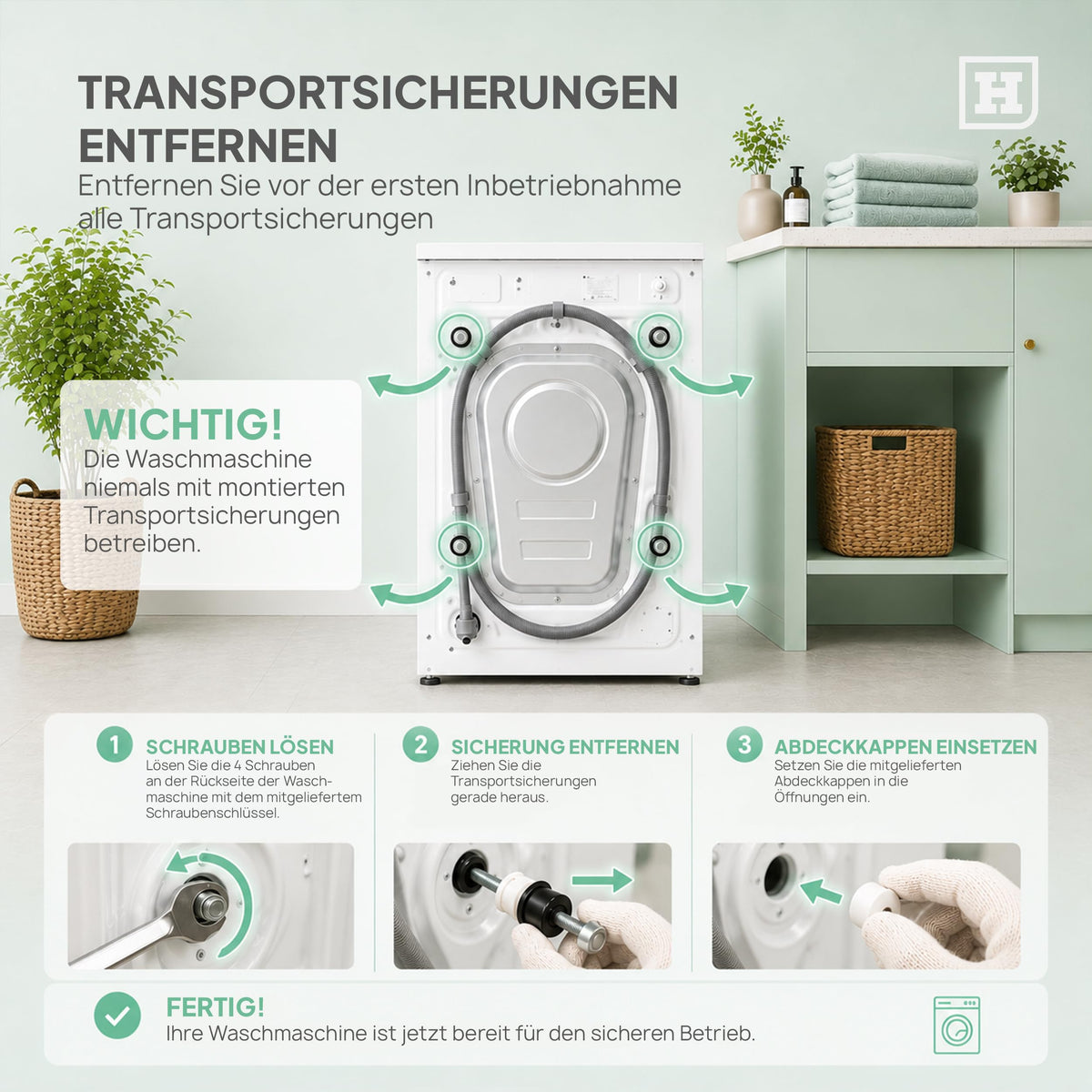 HEINRICHS Waschmaschine mit Dampffunktion, 9kg, 15 Programme, 1400 U/min., Aqua-Stop, LED-Display, inkl. Timer, mit Kindersicherung, langlebiger & effizienter Inverter Motor, Energieklasse A, weiß