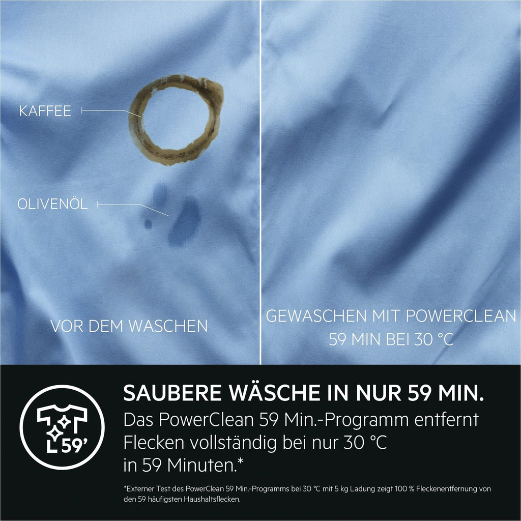 AEG Waschmaschine 9kg Serie 8000 PowerCare - Faserschonend Sauber in nur 59 Min. bei 30°C, A-10%, Dampf-Programm – Weniger Bügeln, Nachlegefunktion, Energiesparend, Wasserstopp 1400 U/min, LR8AMZ49FL